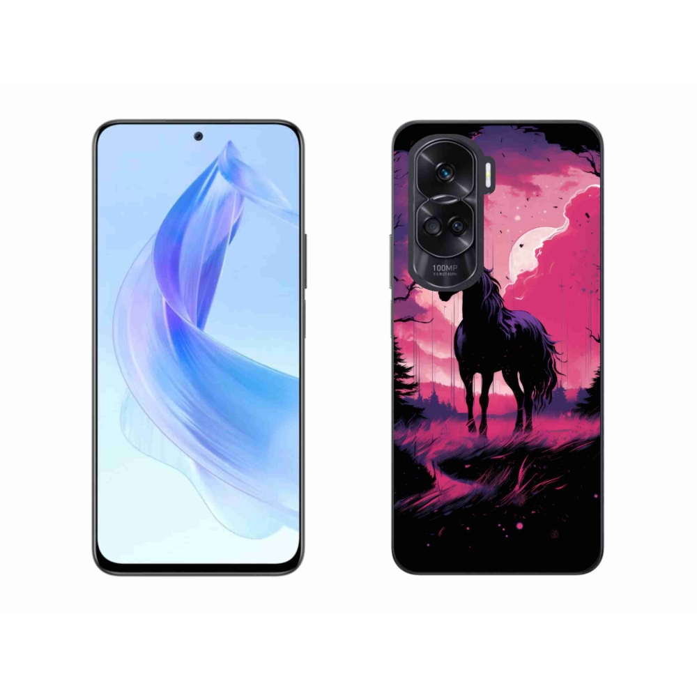 Gelový kryt mmCase na Honor 90 Lite - černý kreslený kůň 1