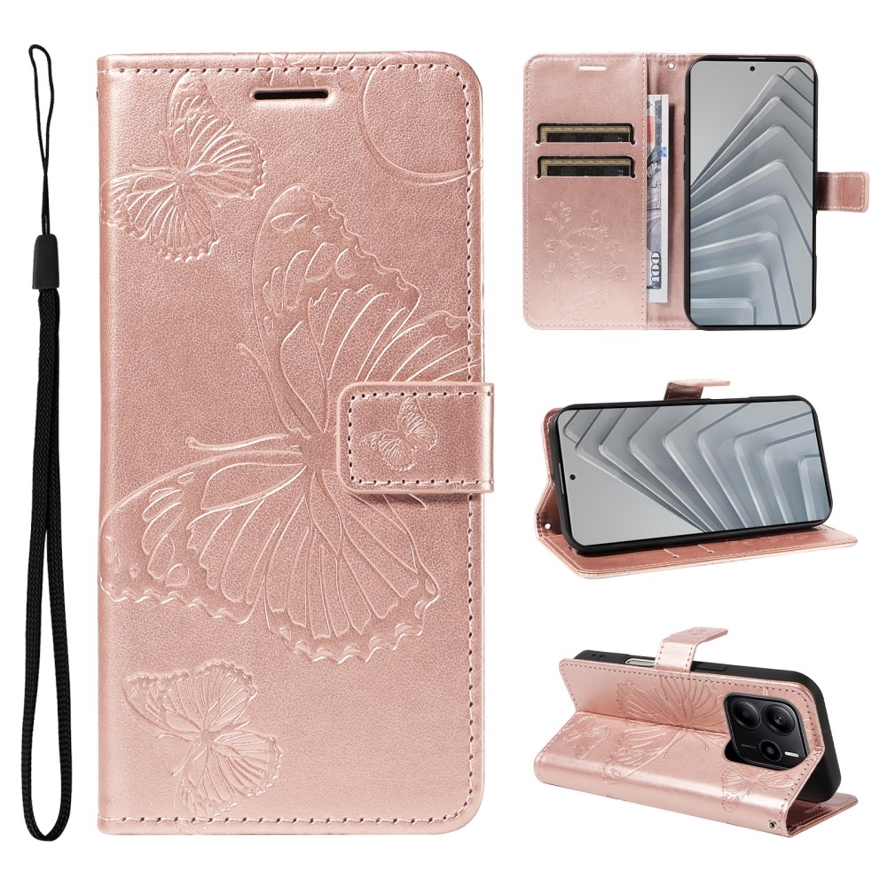 Big Butterfly knížkové pouzdro na Xiaomi Redmi Note 14 - růžovozlaté
