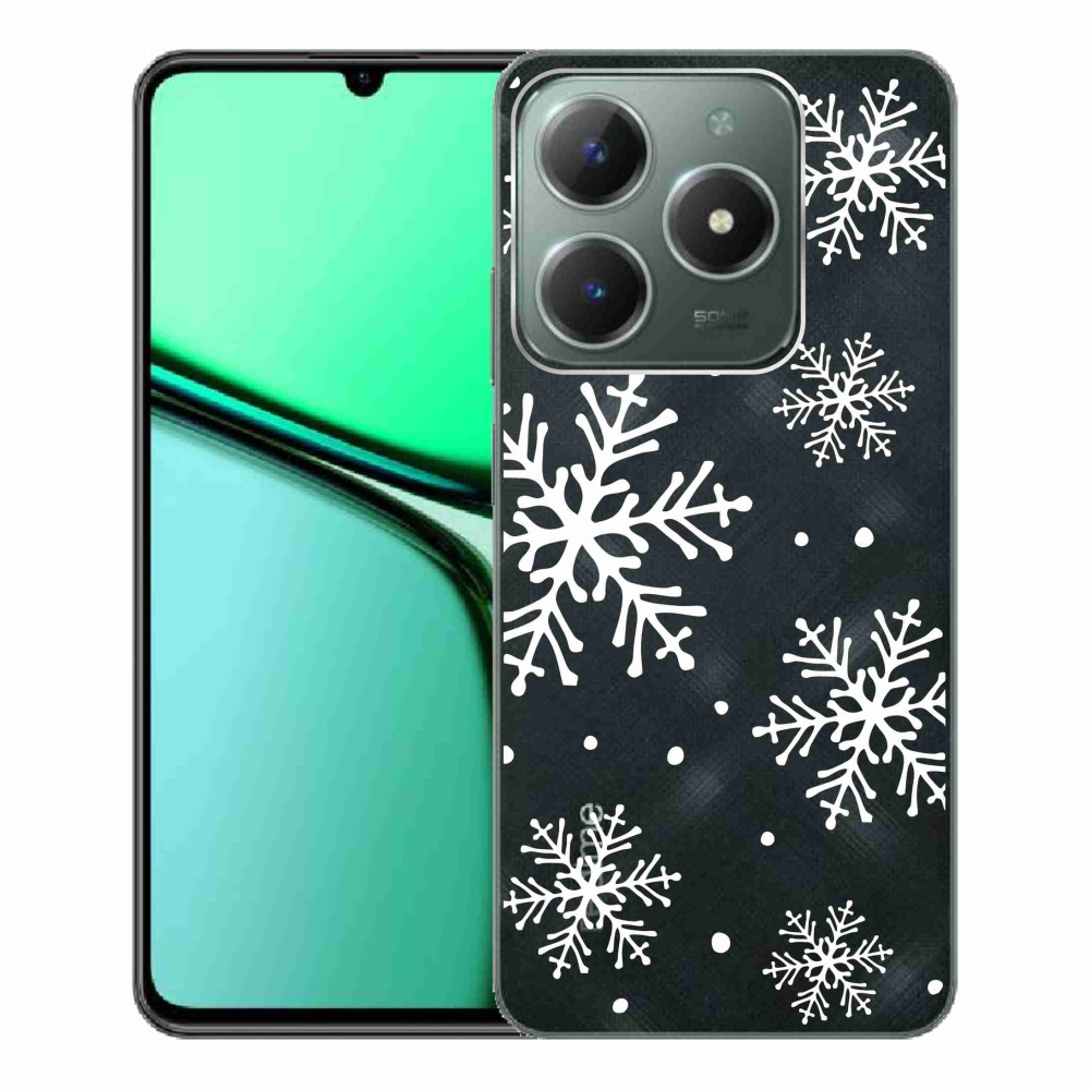 Gelový kryt mmCase na Realme C61 - bílé vločky na průhledném pozadí