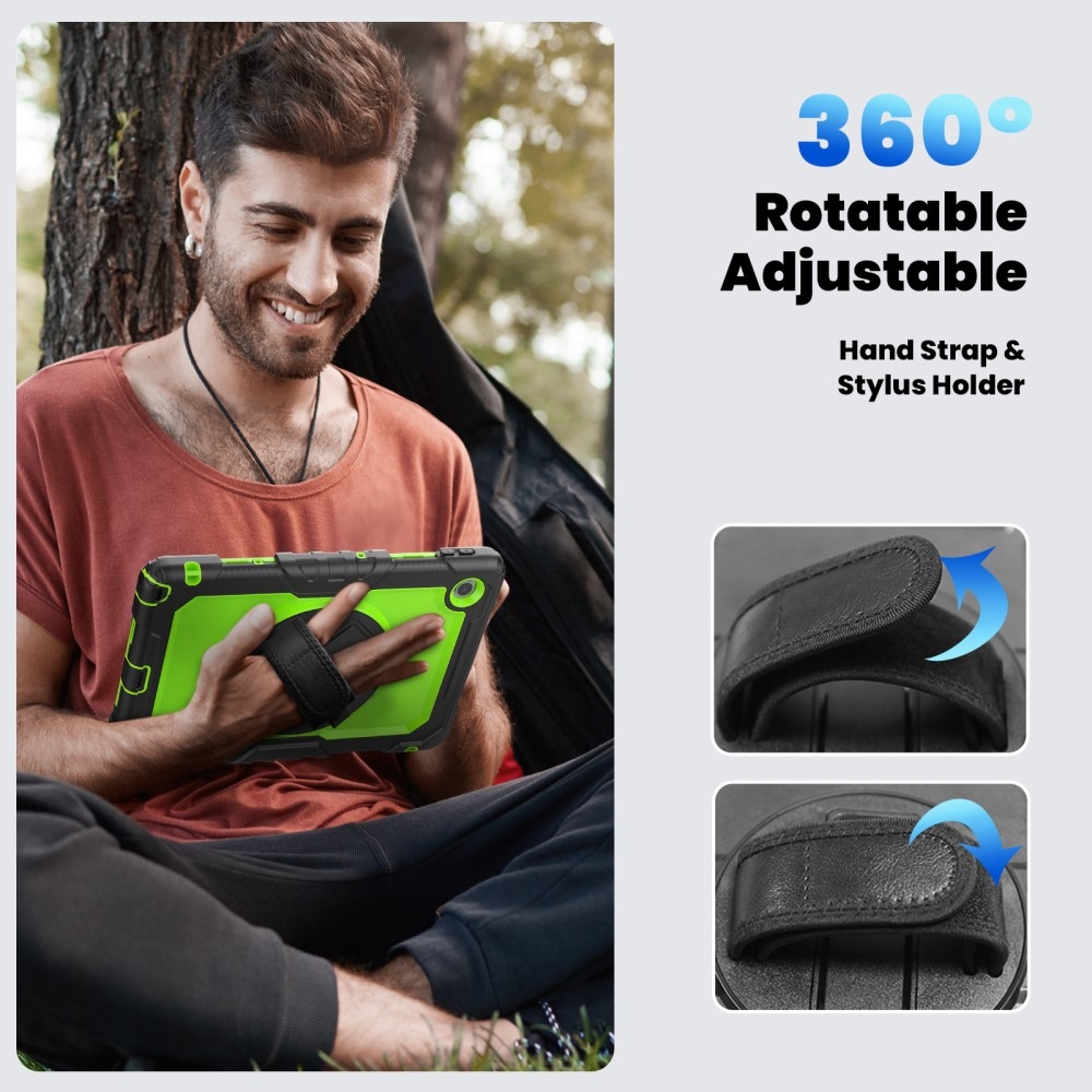 Strap odolný kryt s držákem na ruku a ramenním popruhem na Lenovo Tab 10.1 (2025) - černý/zelený