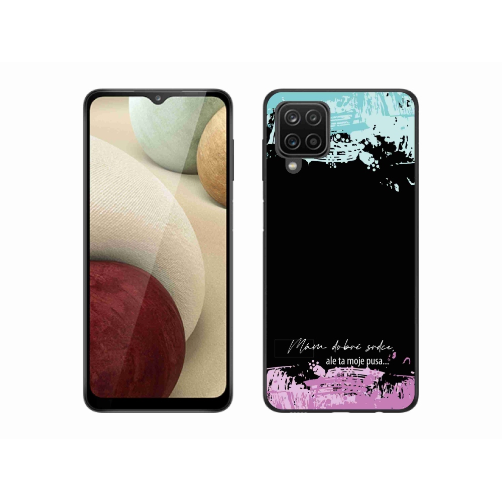Gelový kryt mmCase na Samsung Galaxy A12 - vtipný text 3 černé pozadí