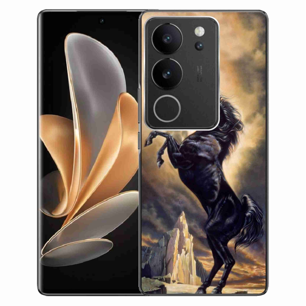 Gelový kryt mmCase na Vivo V29 5G - černý kreslený kůň