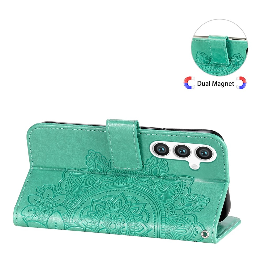 Floral knížkové pouzdro na Samsung Galaxy S25+ - modrozelené