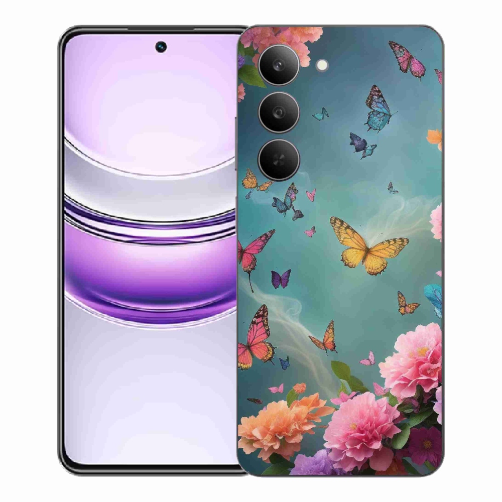 Gelový kryt mmCase na Realme 14x 5G - barevné květy a motýli