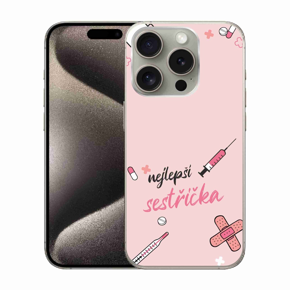 Gelový kryt mmCase na iPhone 15 Pro - nejlepší sestřička růžové pozadí