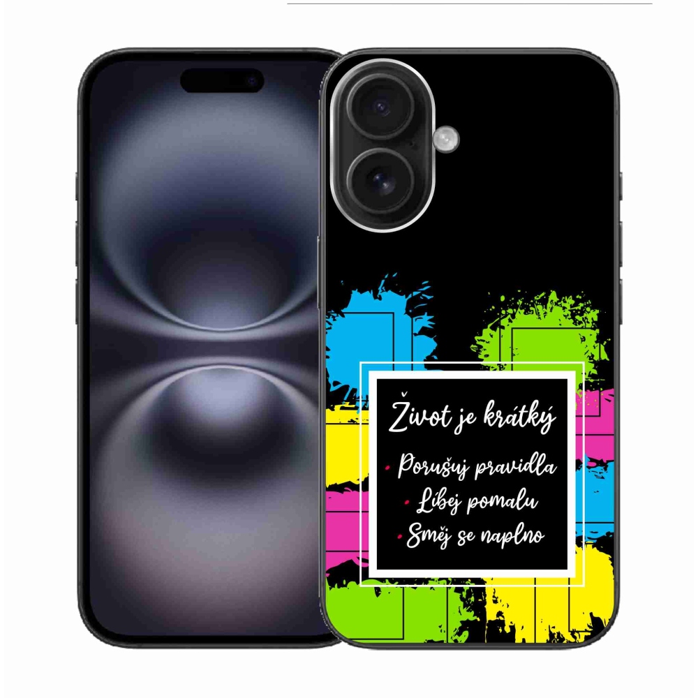 Gelový kryt mmCase na iPhone 16 - citát 5 černé pozadí