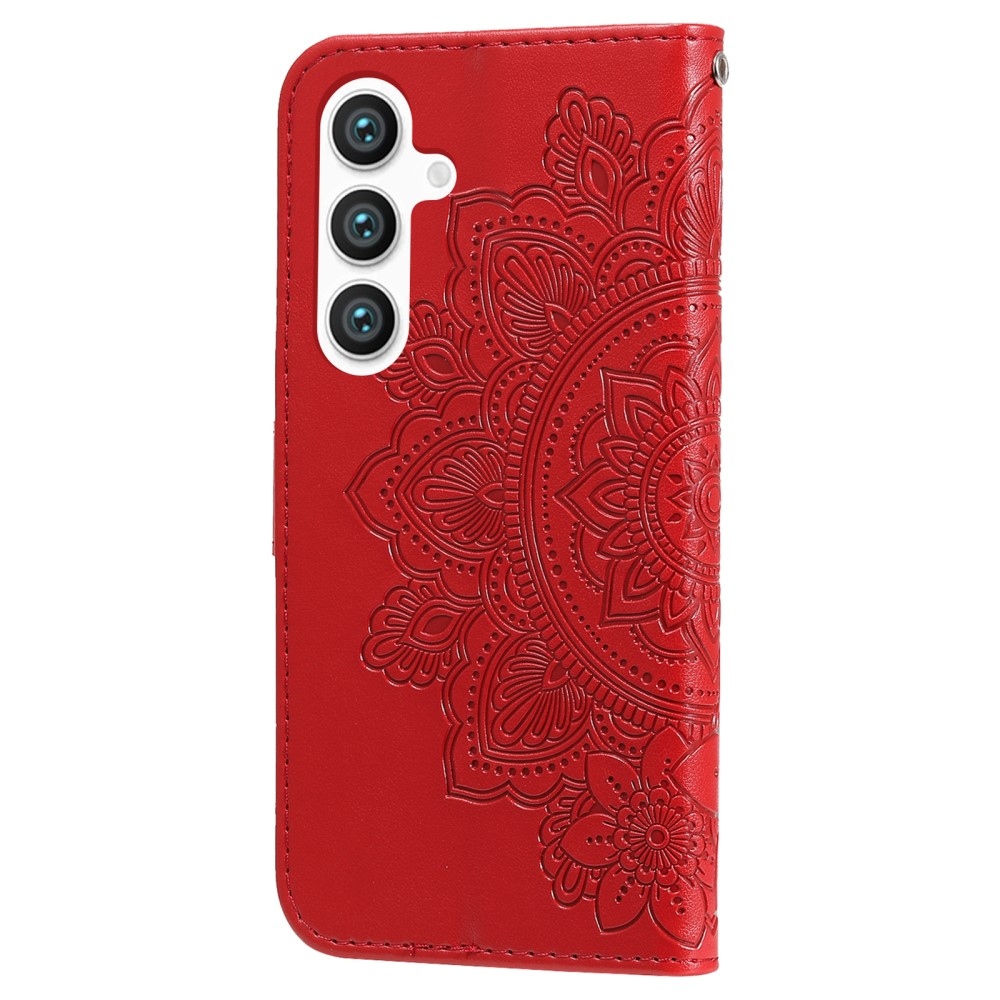 Floral knížkové pouzdro na Samsung Galaxy S25+ - červené