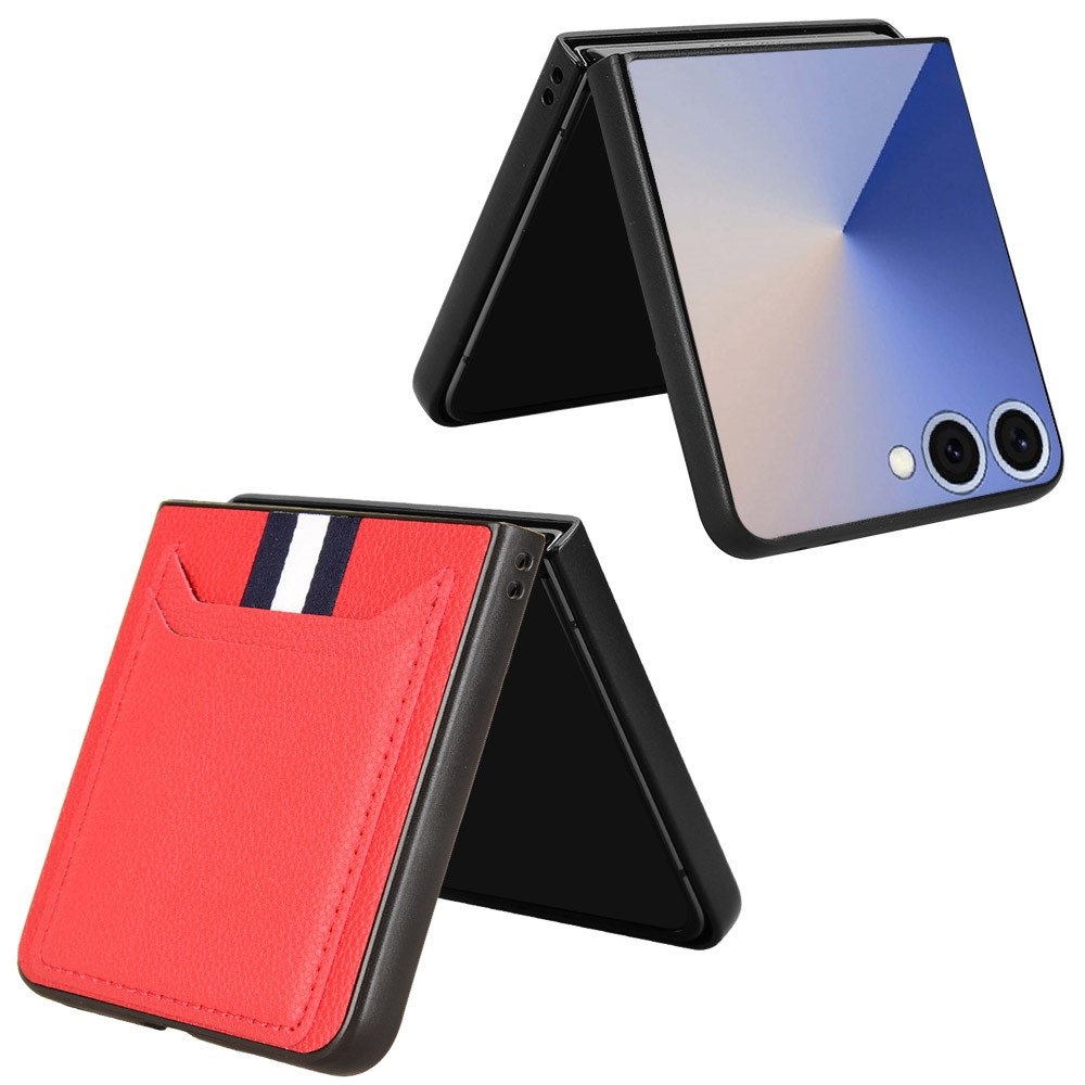 Combi plastový kryt s umělou kůží na Samsung Galaxy Z Flip7 5G - červený