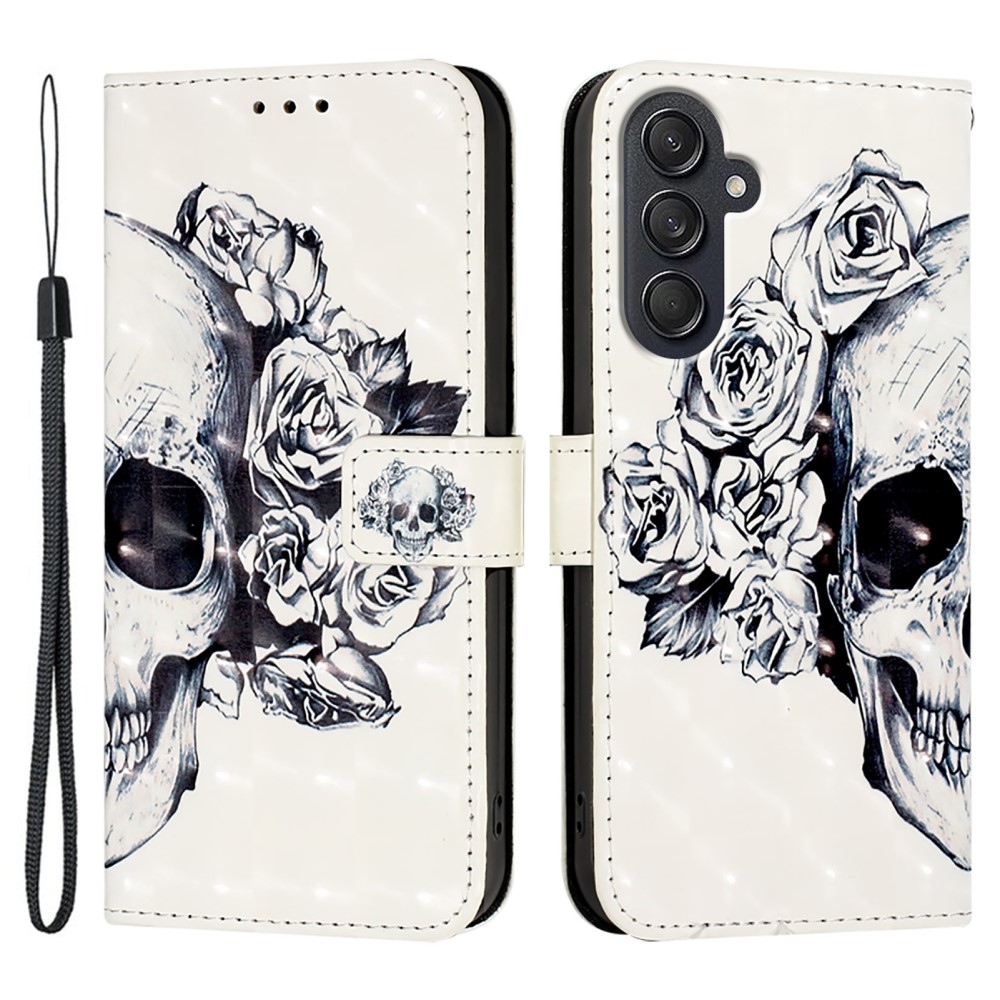 Patte knížkové pouzdro na Samsung Galaxy M55 5G - lebka a růže