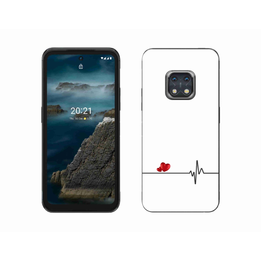 Gelový kryt mmCase na Nokia XR20 - srdce a tep bílé pozadí