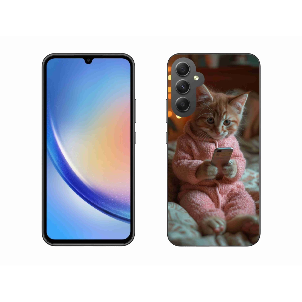 Gelový kryt mmCase na Samsung Galaxy A34 5G - kotě s mobilem