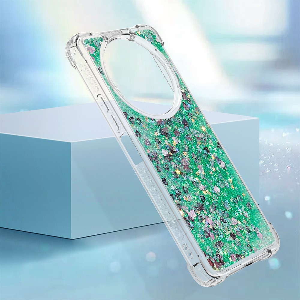 Glitter gelový přesýpací obal na Xiaomi Redmi A3 - zelený/srdíčka