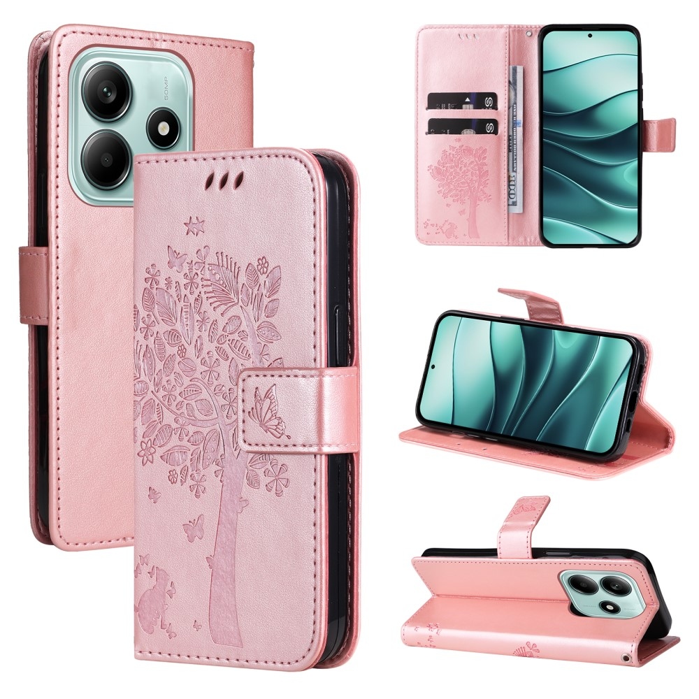 Trees knížkové pouzdro na Xiaomi Redmi Note 14 5G - růžovozlaté