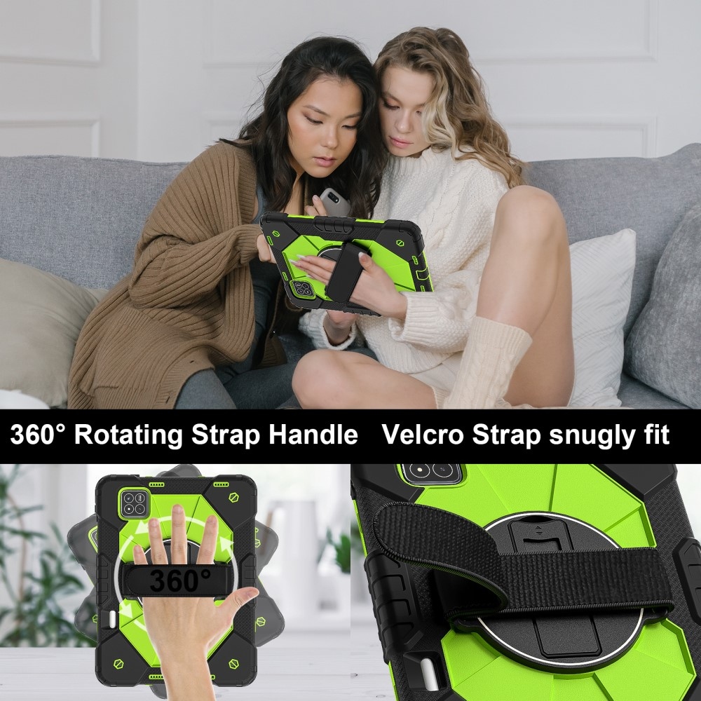 Strap odolný kryt s držákem na ruku a ramenním popruhem na Xiaomi Pad 7/7 Pro - černý/zelený