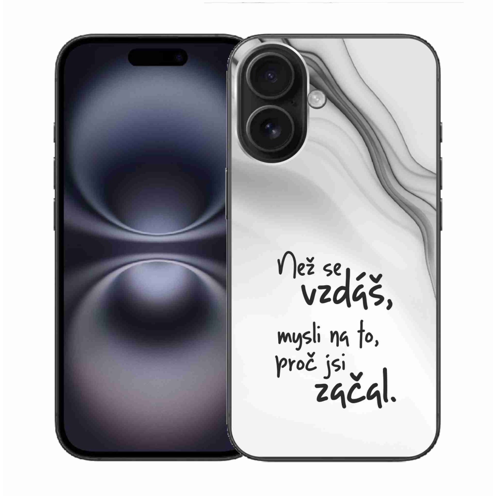 Gelový kryt mmCase na iPhone 16 - citát 2 bílé pozadí