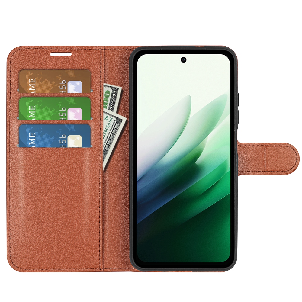 Litchi knížkové pouzdro na Xiaomi Redmi 15 4G/5G (171mm) - hnědé