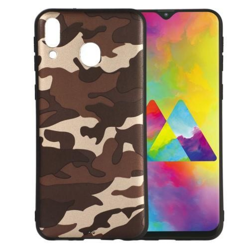 Camouflage gelový obal na mobil Samsung Galaxy M20 - hnědý