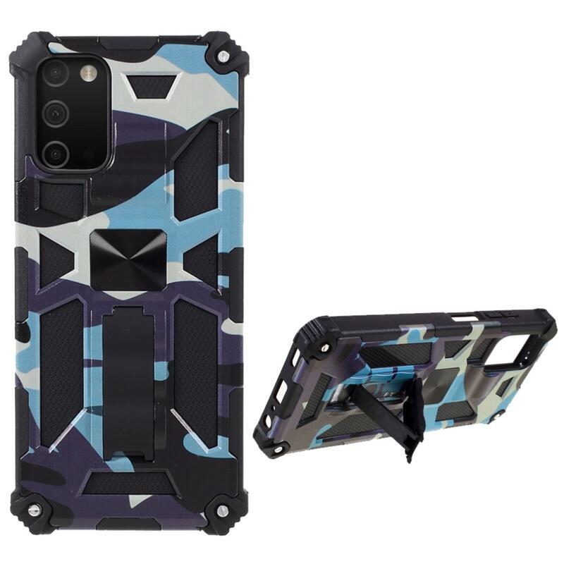 Camouflage odolný hybridní kryt na mobil Samsung Galaxy A03s (166.6 x 75.9 x 9.1mm) - nebesky modrá