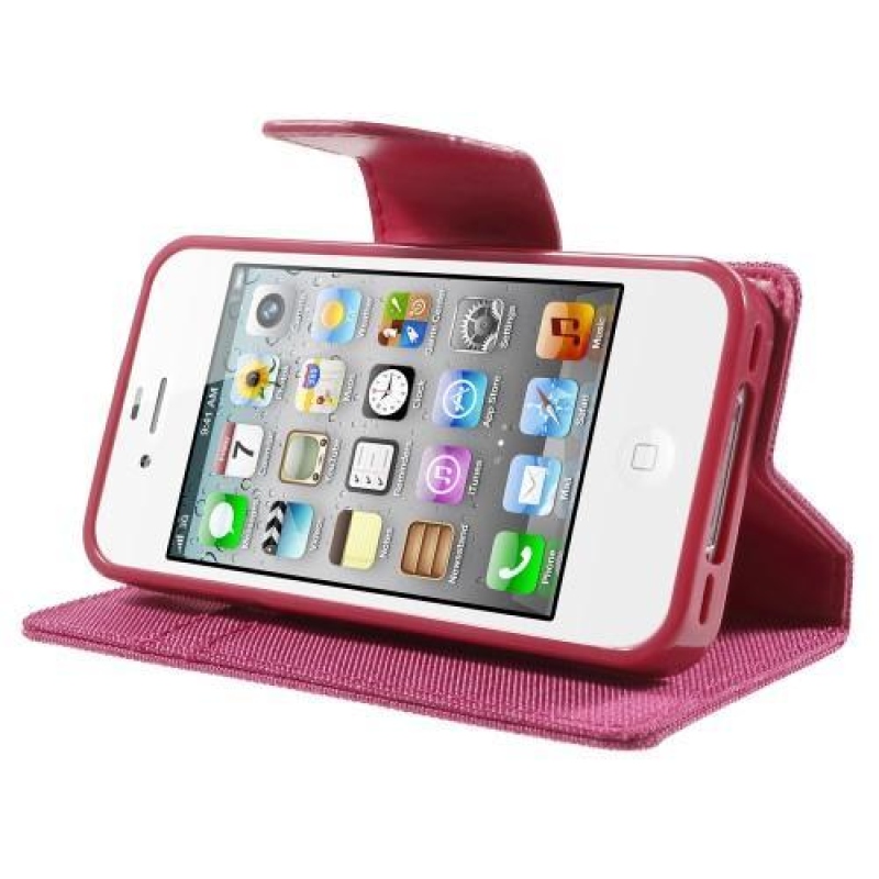 Canvas PU kožené/textilní pouzdro na iPhone 4s a 4 - rose