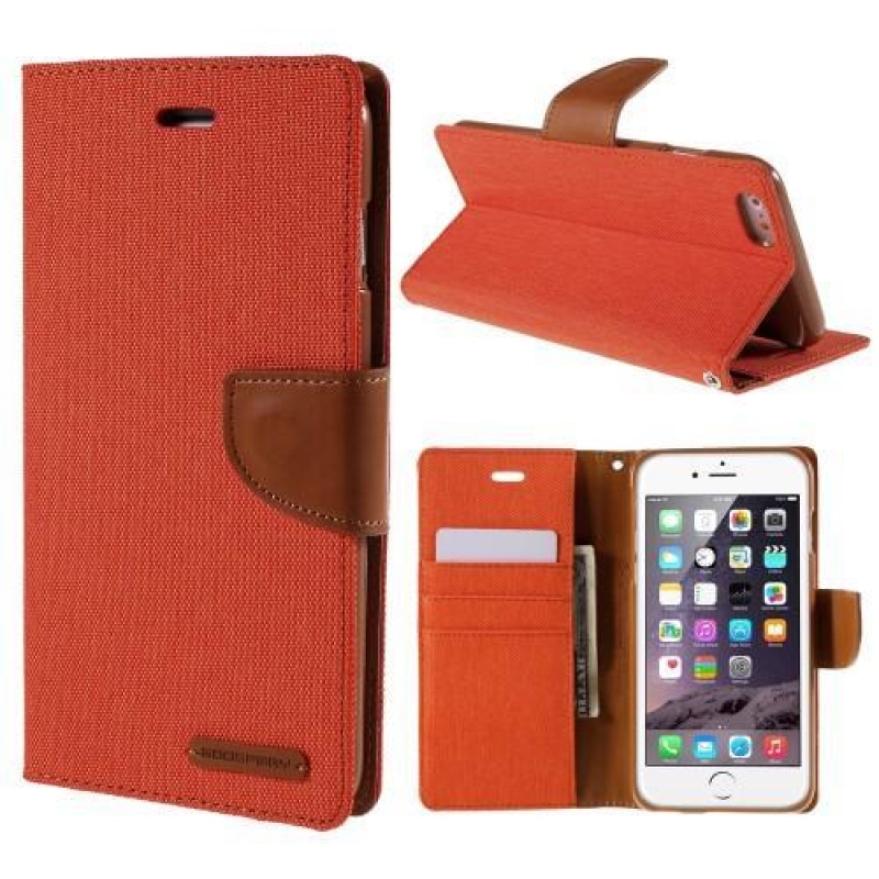 Canvas PU kožené/textilní pouzdro na iPhone 6s Plus a 6 Plus - oranžové