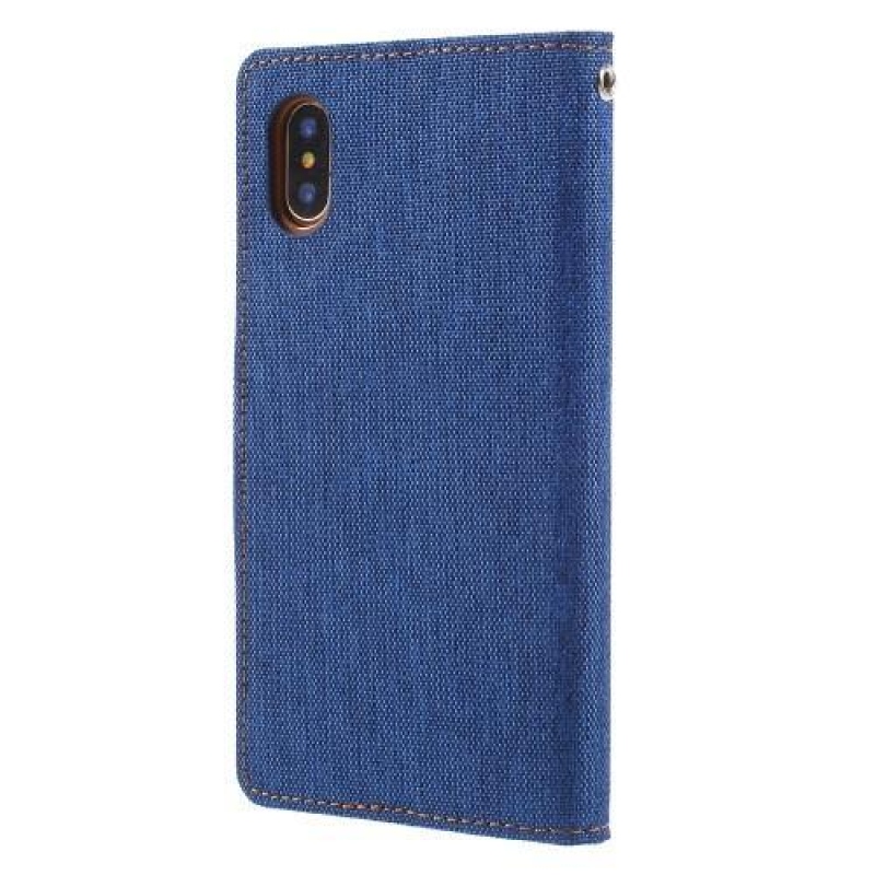 Canvas PU kožené/textilní pouzdro na iPhone X - modré