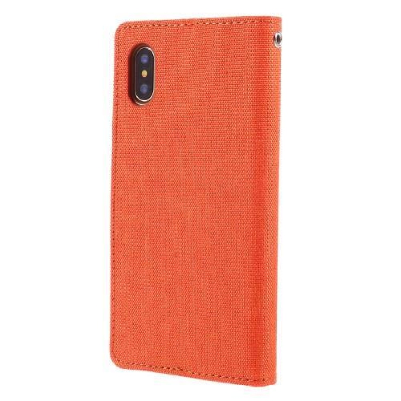 Canvas PU kožené/textilní pouzdro na iPhone X - oranžové