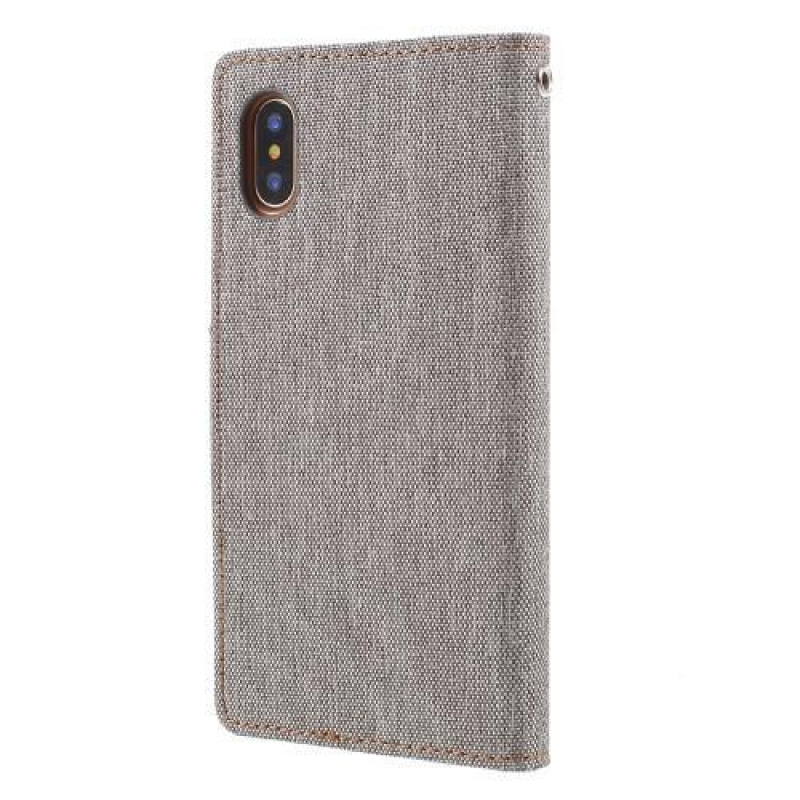 Canvas PU kožené/textilní pouzdro na iPhone X - šedé