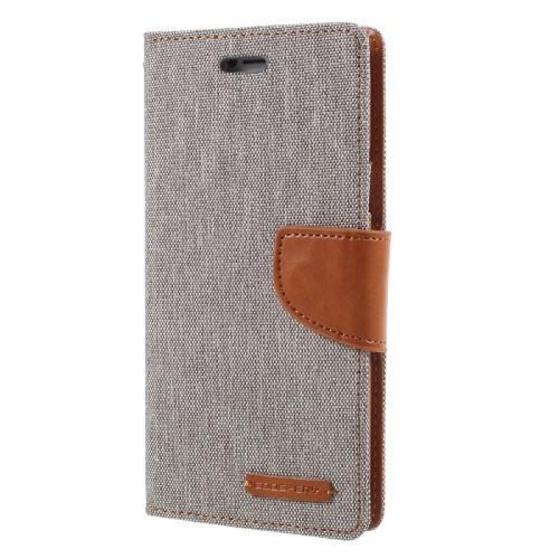 Canvas PU kožené/textilní pouzdro na iPhone X - šedé