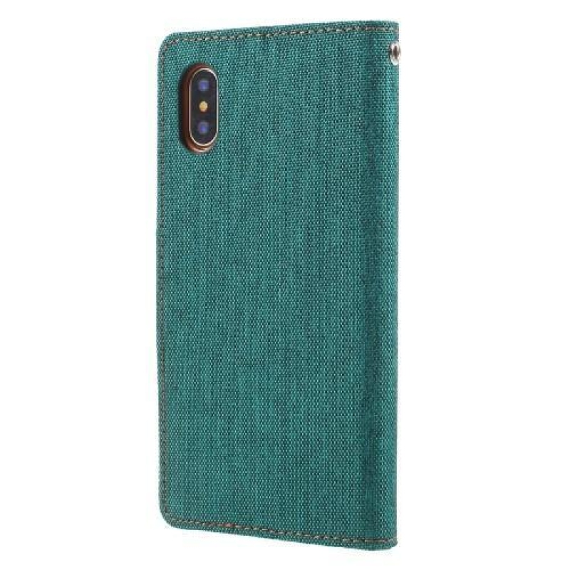 Canvas PU kožené/textilní pouzdro na iPhone X - zelené