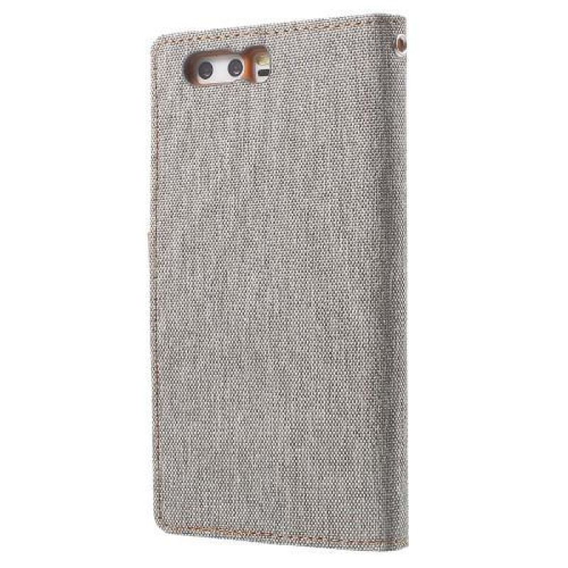 Canvas textilní/PU kožené pouzdro na mobil Huawei P10 - šedé