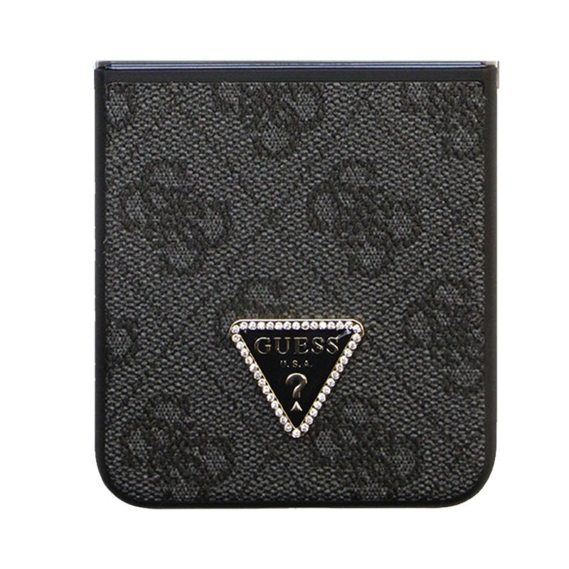 Guess 4G PU Leather Triangle Zadní Kryt pro Samsung Galaxy Z Flip 5 Black