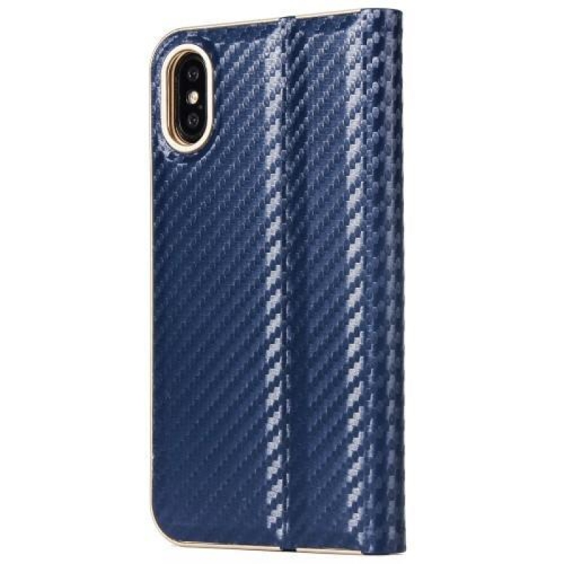 Carbo texturované PU kožené pouzdro na iPhone X - modré