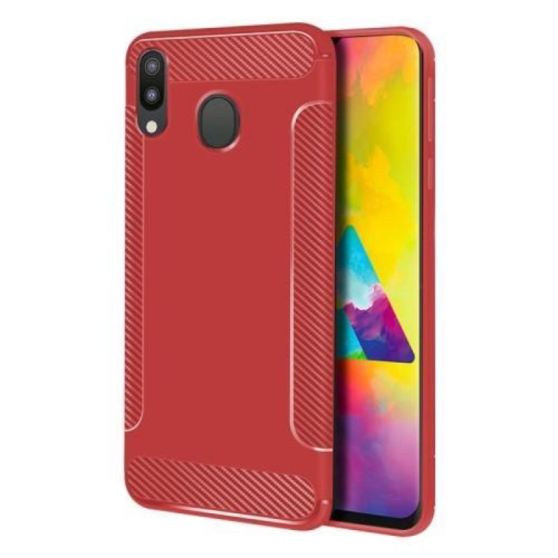 Carbon Fiber protiskluzový gelový obal na mobil Samsung Galaxy M20 - červený