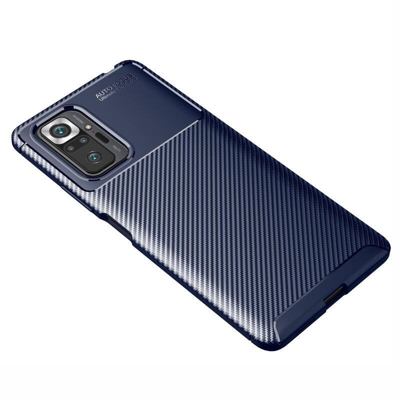 Carbon odolný gelový texturovaný obal na mobil Xiaomi Redmi Note 10 Pro - modrý
