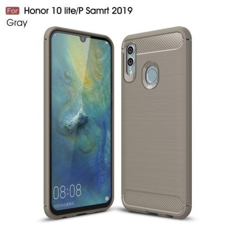 Carbon odolný silikonový kryt na Honor 10 Lite a Huawei P Smart (2019) - šedý