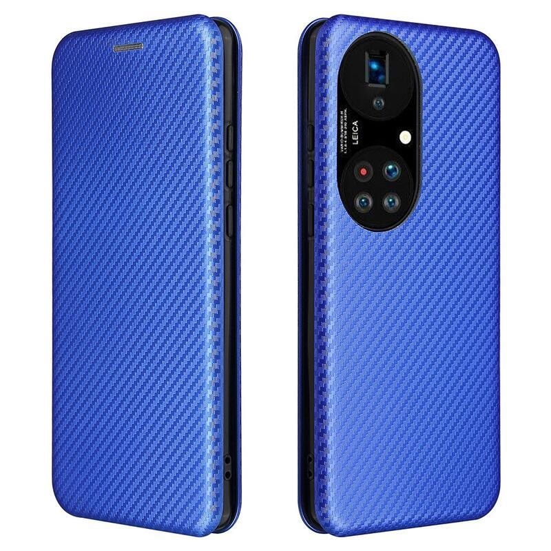 Carbon peněženkové pouzdro na mobil Huawei P50 Pro - modré