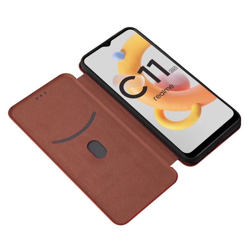 Carbon peněženkové pouzdro na mobil Realme C11 (2021) - oranžové