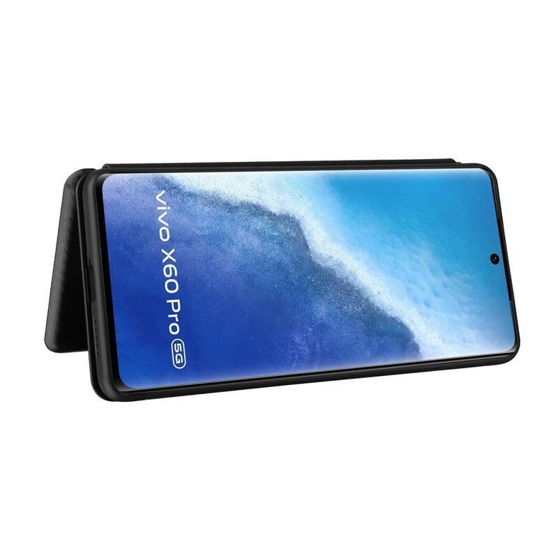 Carbon peněženkové pouzdro na mobil Vivo X60 Pro 5G - černé
