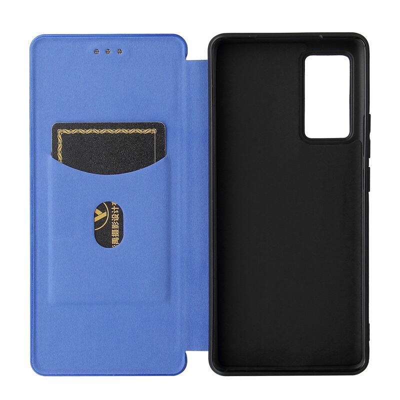 Carbon peněženkové pouzdro na mobil Vivo X60 Pro 5G - modré