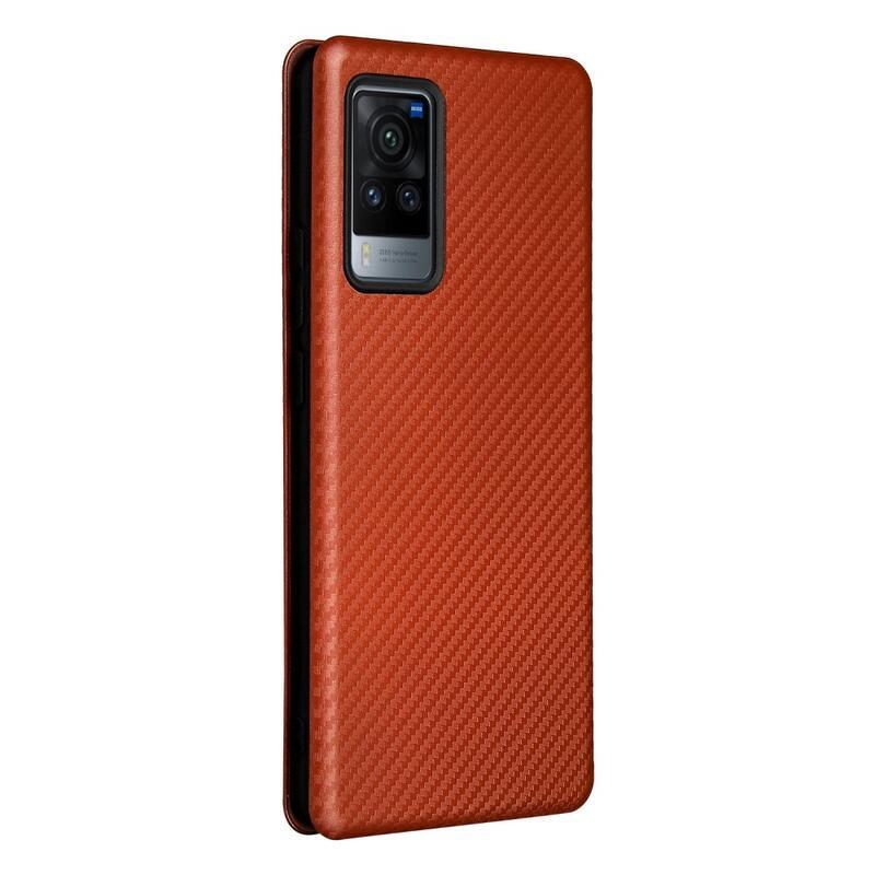Carbon peněženkové pouzdro na mobil Vivo X60 Pro 5G - oranžové
