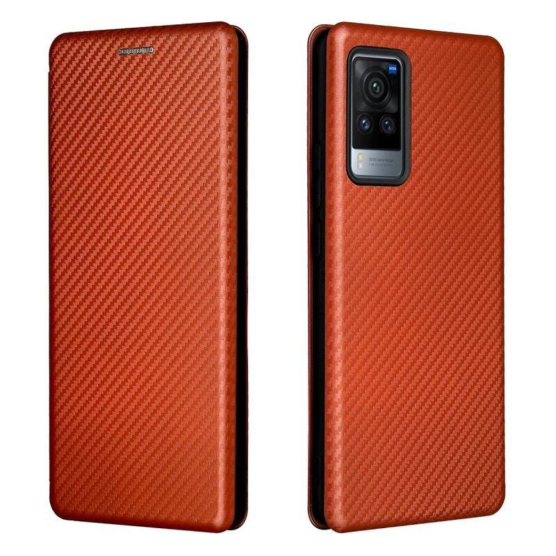 Carbon peněženkové pouzdro na mobil Vivo X60 Pro 5G - oranžové