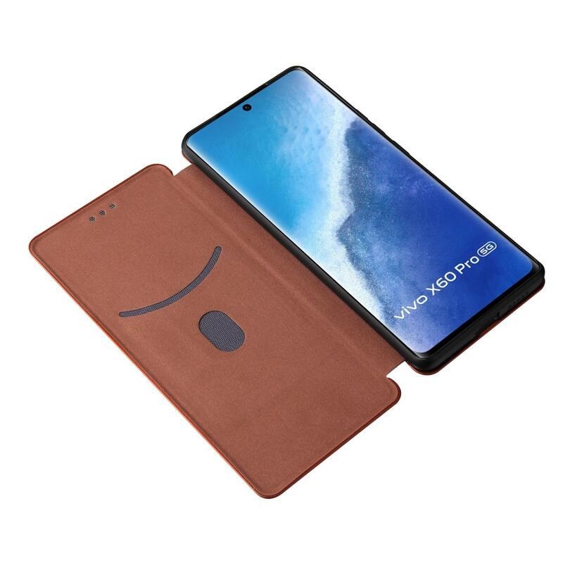 Carbon peněženkové pouzdro na mobil Vivo X60 Pro 5G - oranžové