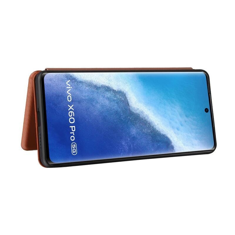 Carbon peněženkové pouzdro na mobil Vivo X60 Pro 5G - oranžové