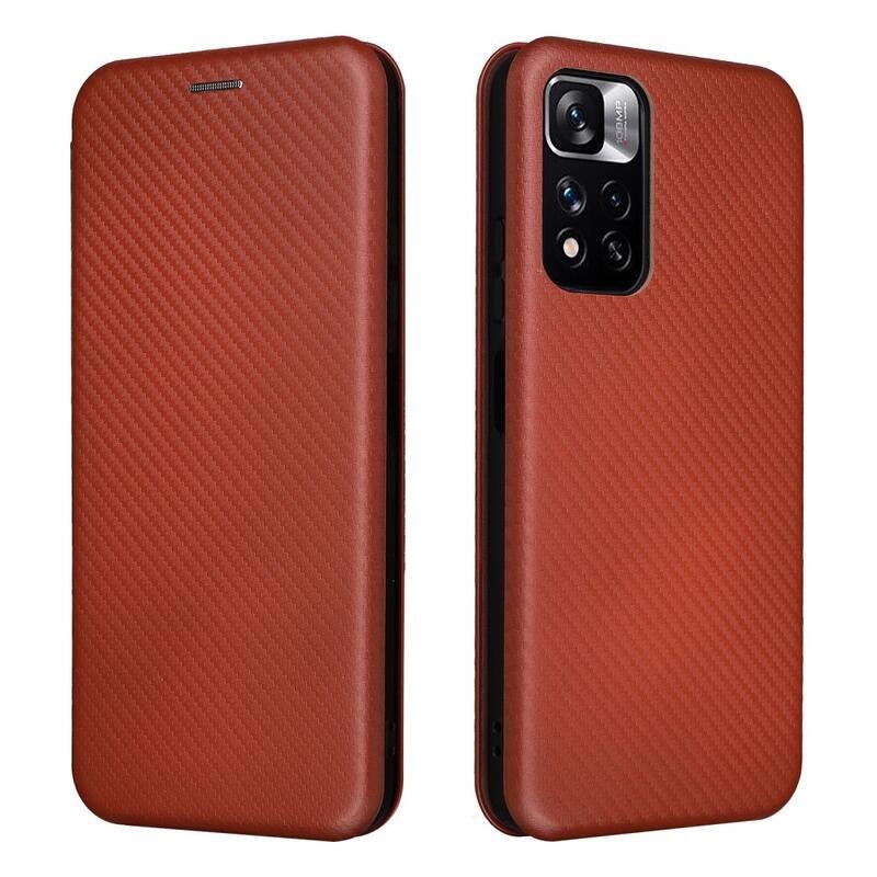Carbon peněženkové pouzdro na mobil Xiaomi Poco M4 Pro 5G/Redmi Note 11S 5G - oranžové