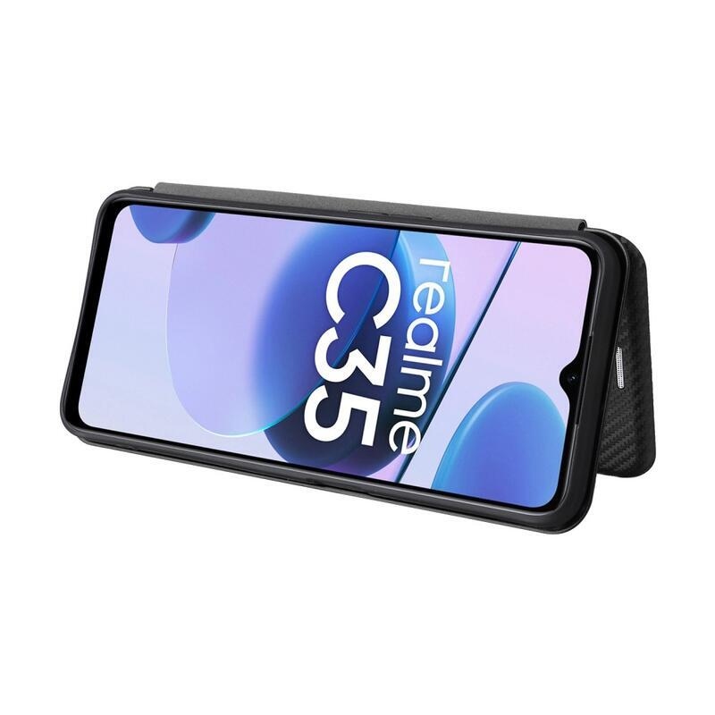 Carbon peněženkové pouzdro na mobilní telefon Realme C35 - černé