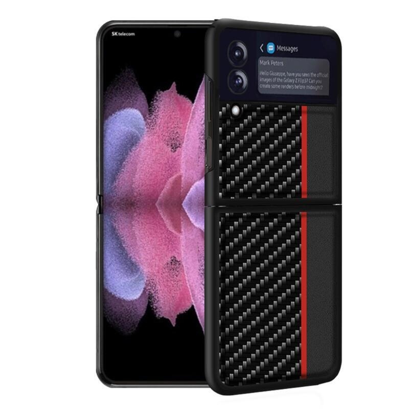 Carbon plastový kryt na mobil Samsung Galaxy Z Flip3 5G - červený