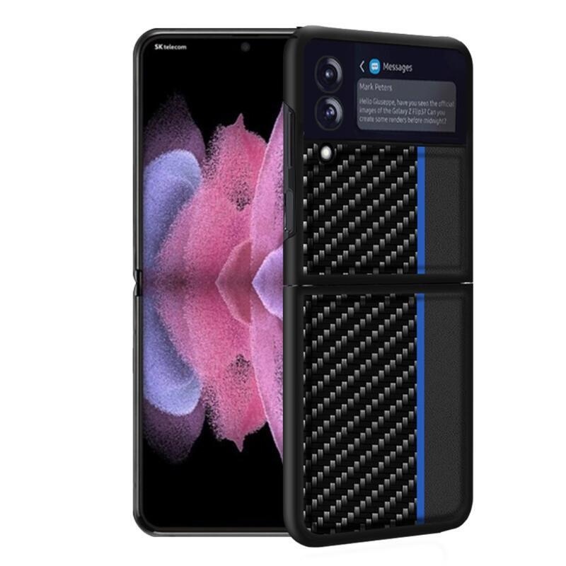 Carbon plastový kryt na mobil Samsung Galaxy Z Flip3 5G - modrý