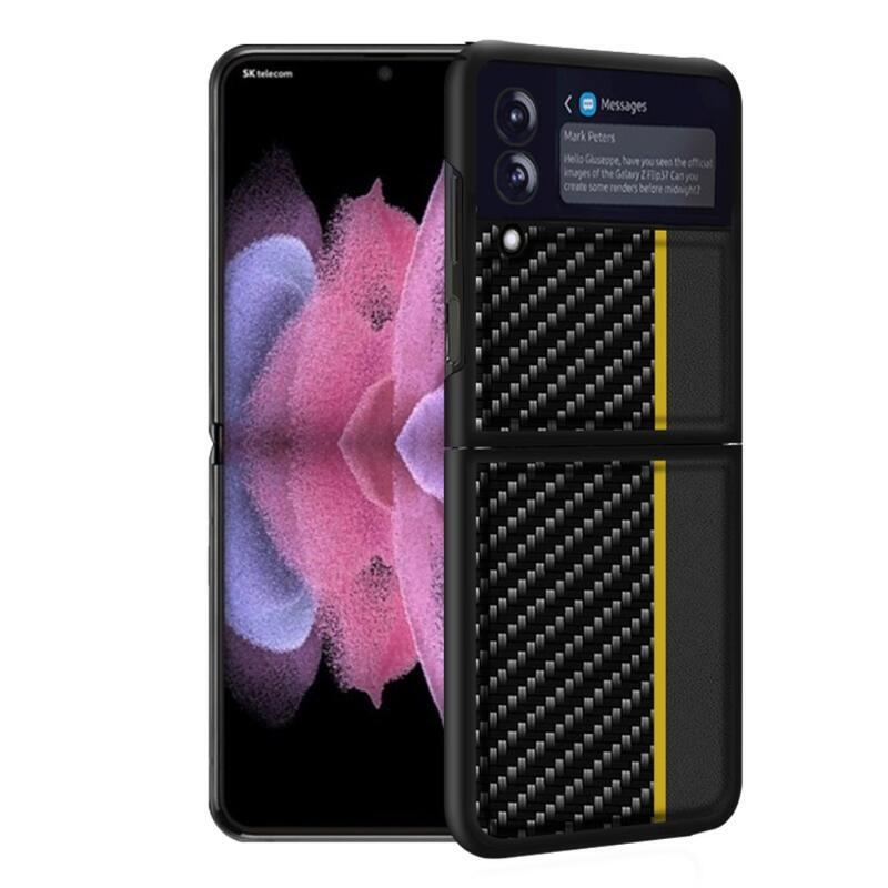 Carbon plastový kryt na mobil Samsung Galaxy Z Flip3 5G - žlutý