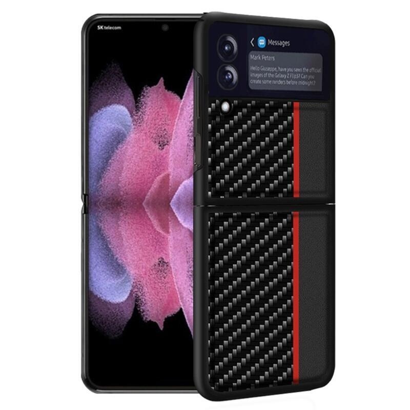 Carbon plastový kryt na mobil Samsung Galaxy Z Flip4 5G - černý/červený