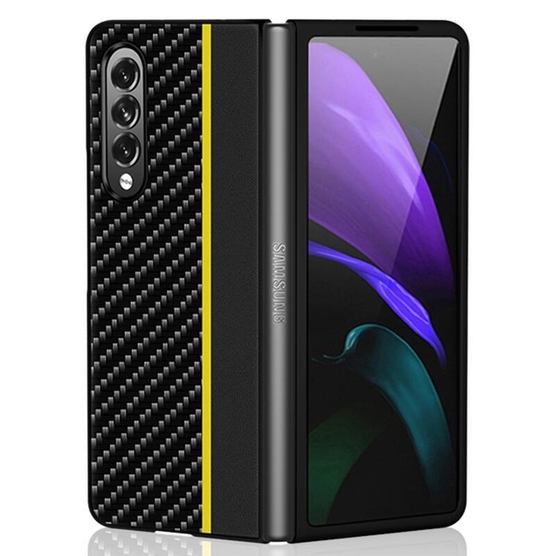 Carbon plastový kryt na mobil Samsung Galaxy Z Fold4 5G - černý/žlutý